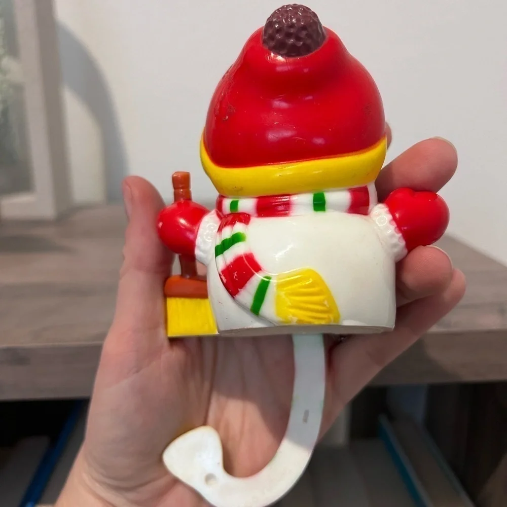 VTG Christmas Stocking Holder Hanger Snowman Future 1985 Resin Shelf Sitter 2